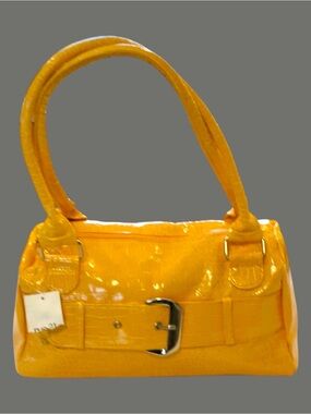 Rue21 Patent Faux Leather Yellow Shoulder Bag with Buckle Detail NWT